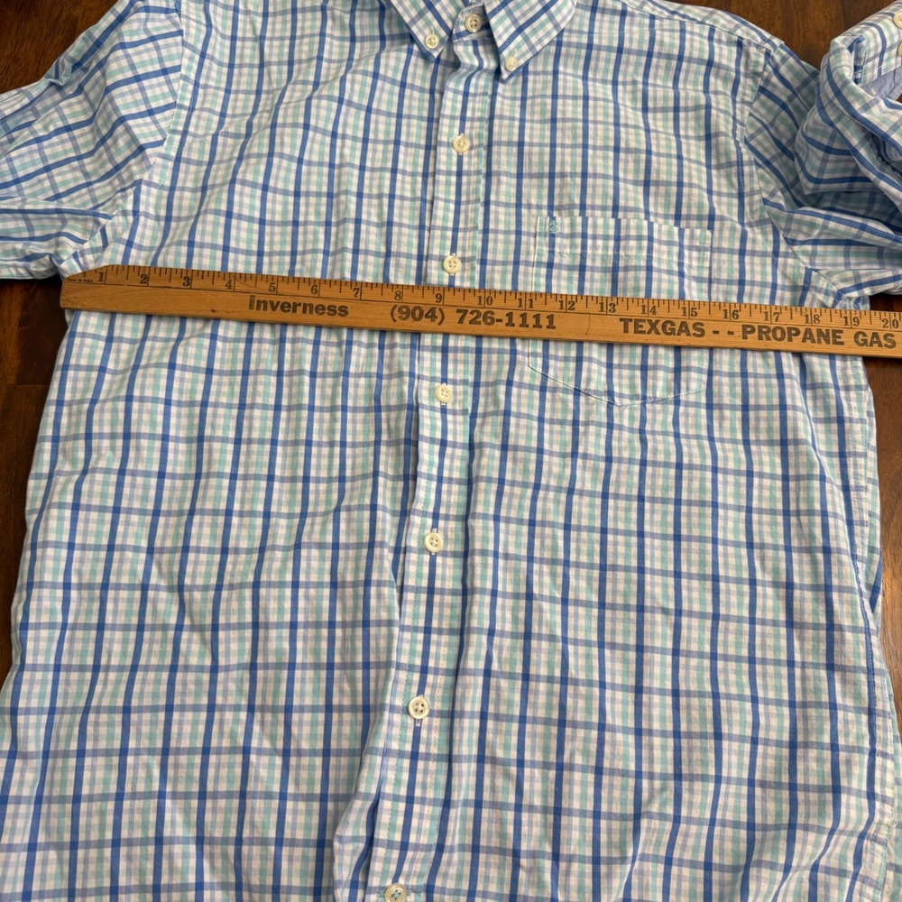 IZOD Mens Slim Fit Plaid Button Down Shirt Blue Teal White Cotton Size M - Picture 4 of 7